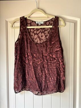 Robert Rodriguez Sheer Textured Wine Tank Top